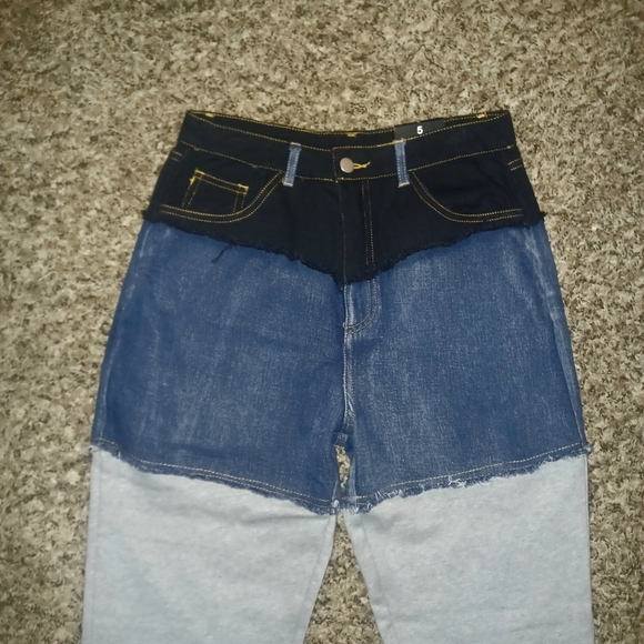 FashionNova Denim & Gray Colorblock Joggers - Picture 5 of 8